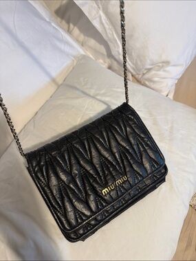 Vintage Miu Miu Black Quilted Leather Chain-Handle Crossbody